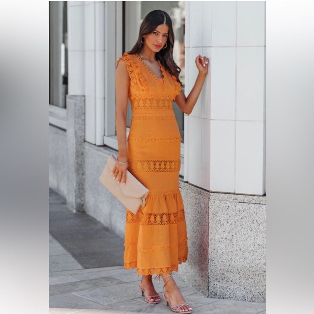 Vici Orange Crochet Maxi Dress